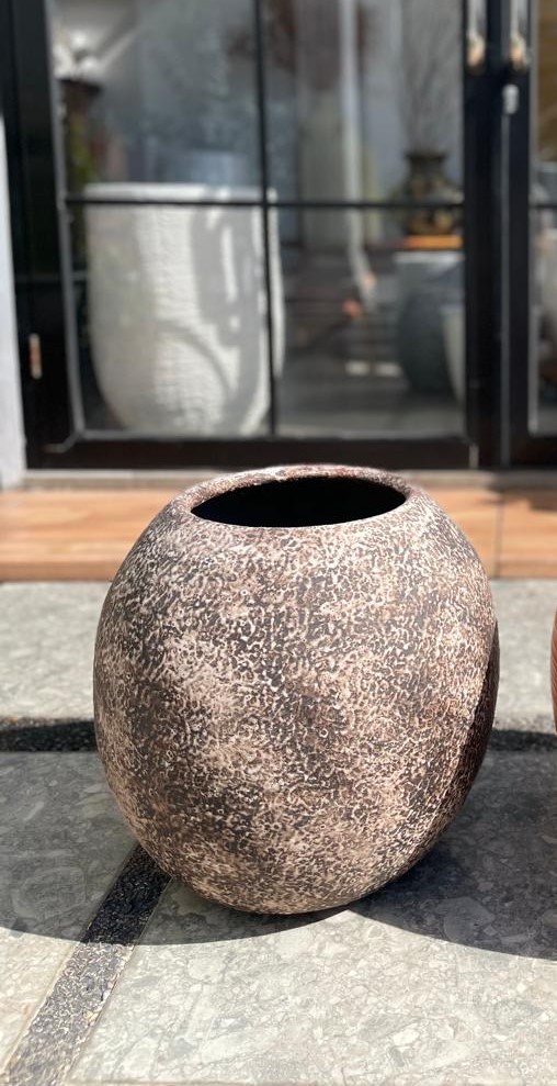 Pot bulat rustic coklat 